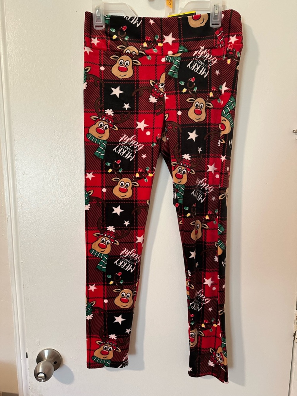 No Boundaries Red Plaid Reindeer Holiday Leggings